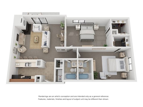 Floor plan for 2 beds, 2 baths, 974 sqft